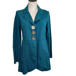 Neon Buddha Knit Jacket Tunic Top Emerald Green Button Up Womens XS